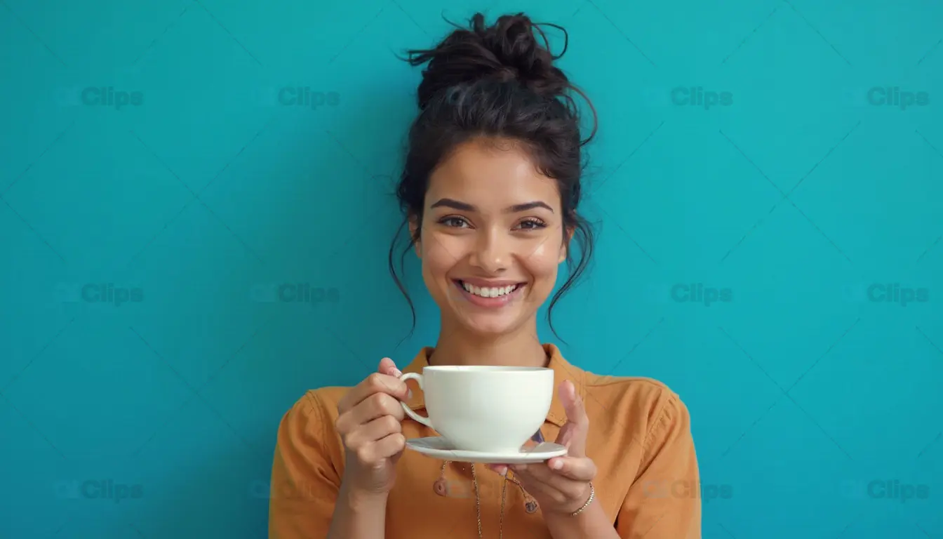 Smiling Woman Holding Coffee Cup