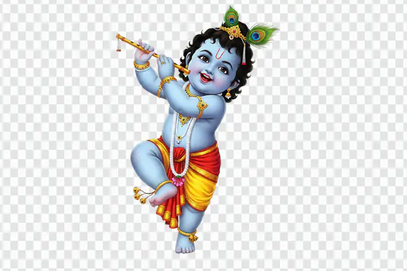 Cheerful Krishna Playing Flute Hindu Deity PNG