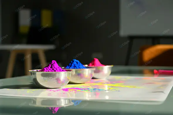 Vibrant Holi Powder Office Setup