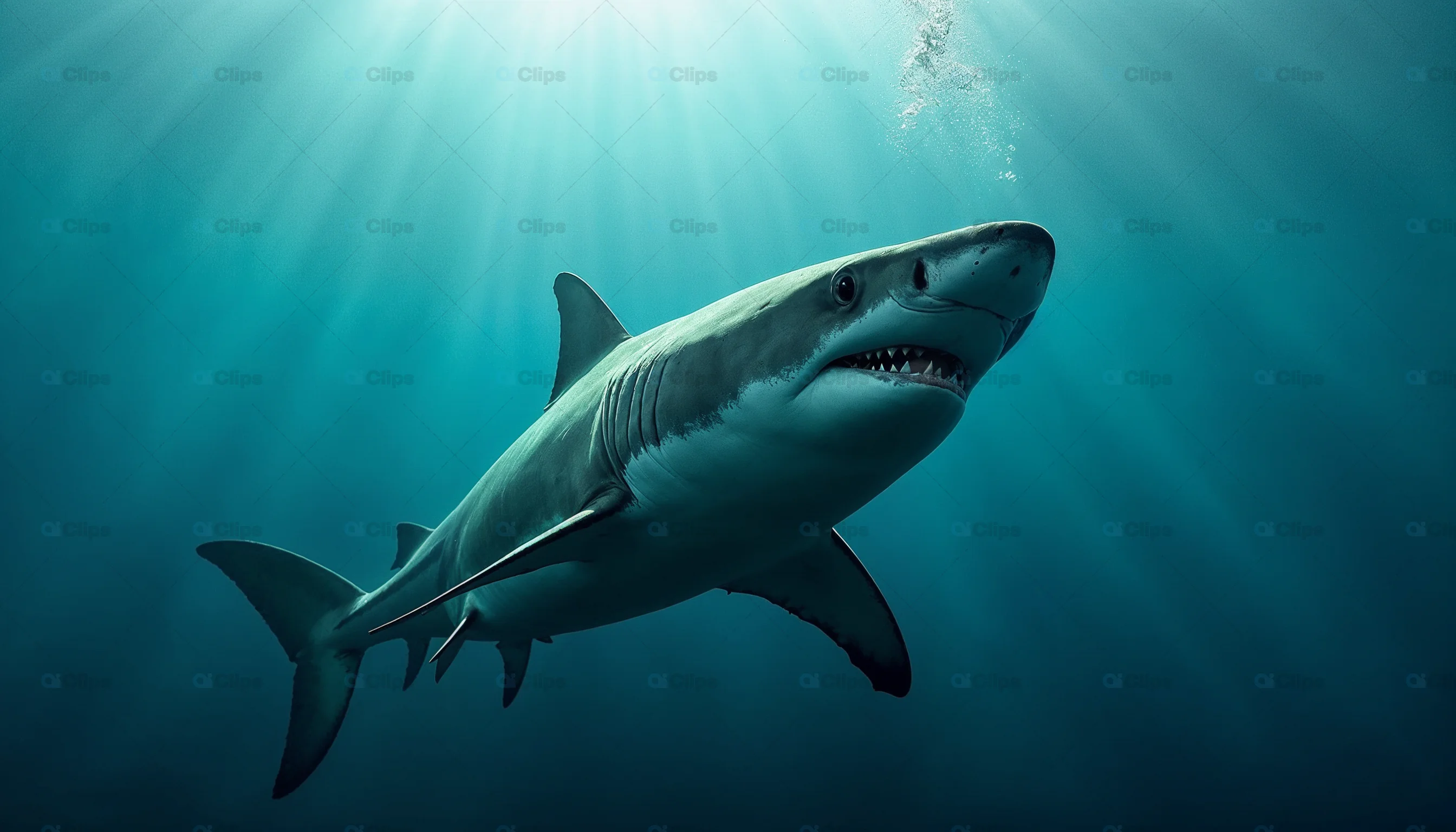Great White Shark in Deep Ocean