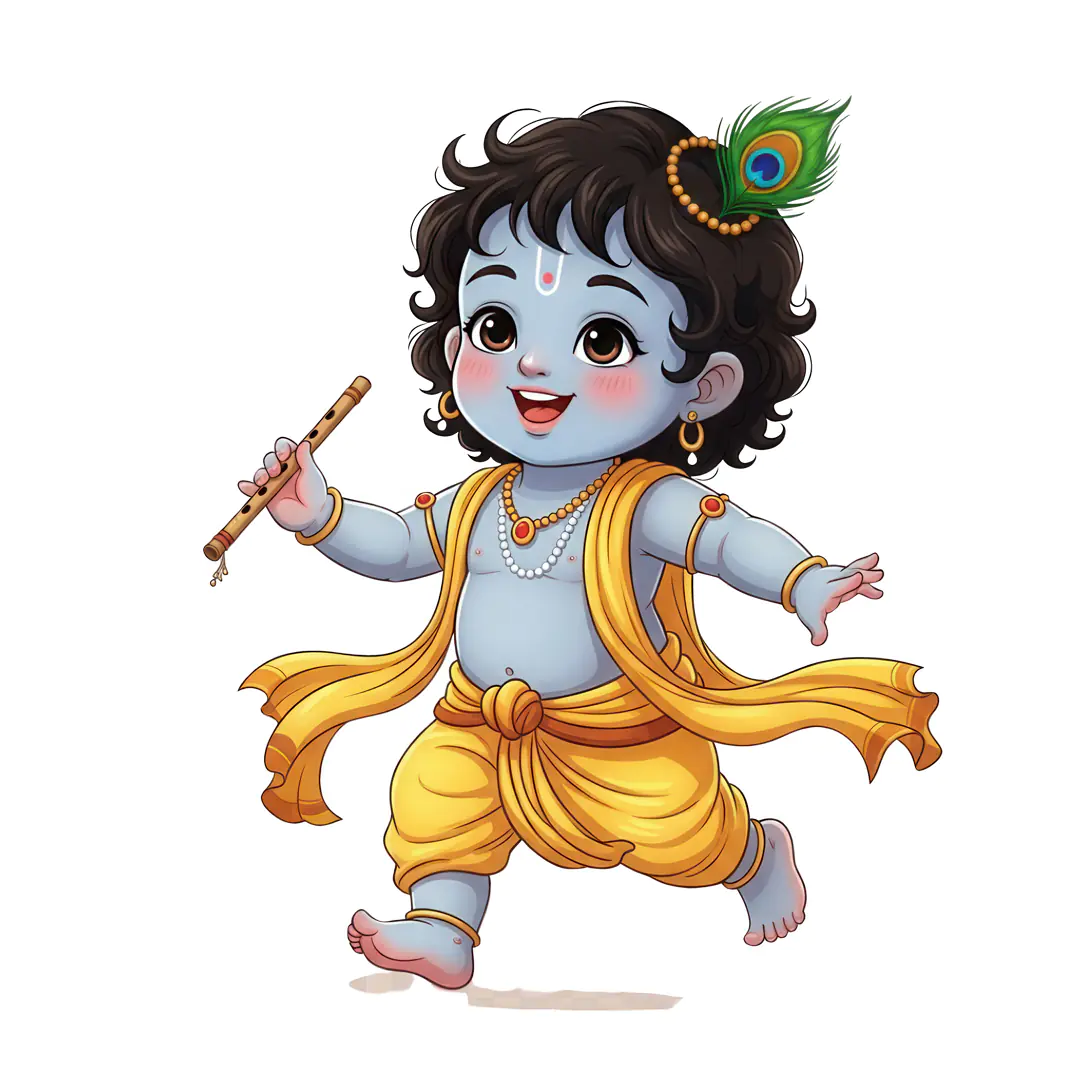 Whimsical baby Krishna playing flute PNG clipart