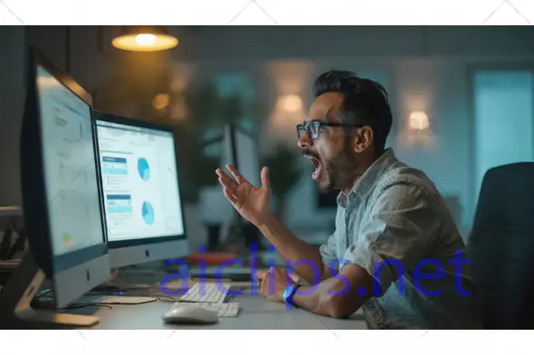 Frustrated Man Working Late in Office