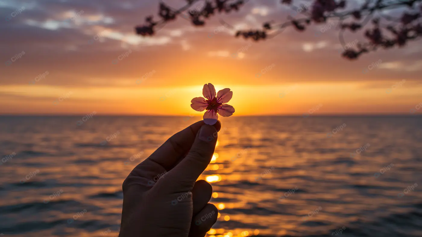Serene Blossom at Seaside Sunset