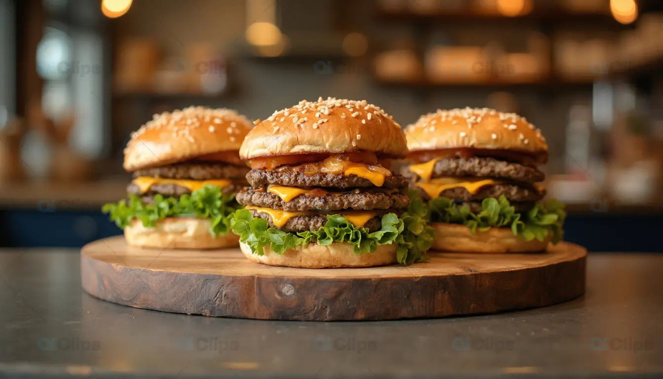 Triple Cheeseburgers with Fresh Lettuce