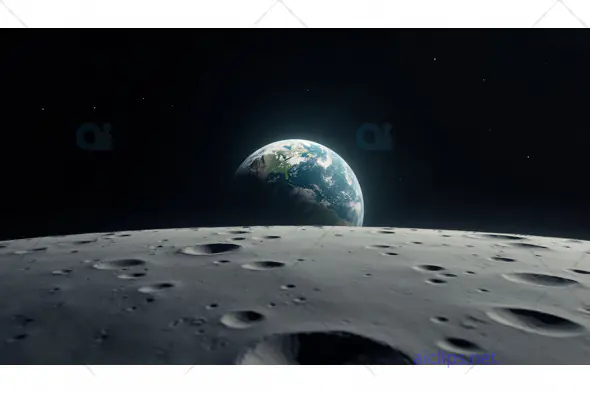 Earth Rising Over Moon Horizon