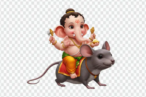 Baby Ganesha Riding Mouse Companion PNG Clipart
