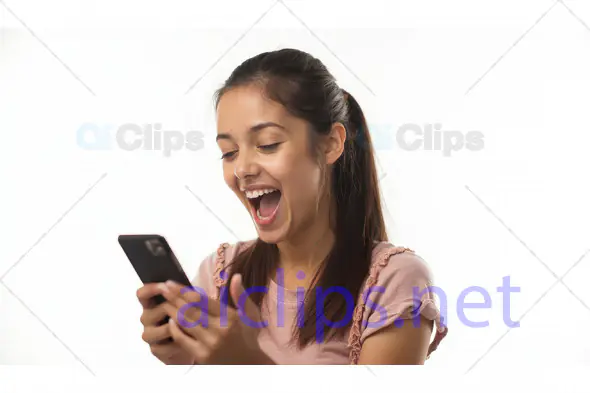 Excited Woman Reacting to Smartphone
