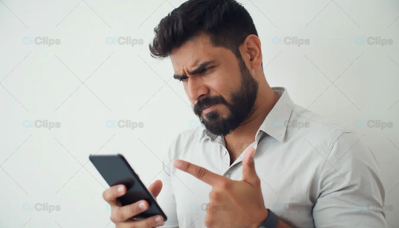 Confused Man Looking at Phone