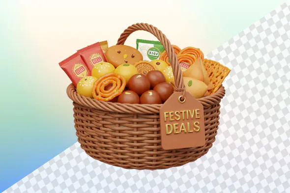 Festive deals basket with snacks and fruits