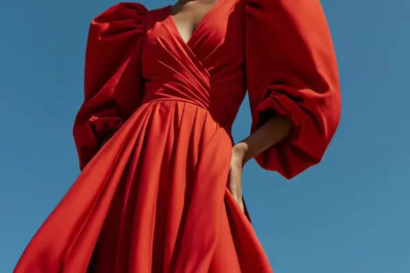 Vibrant Red Gown with Dramatic Sleeves