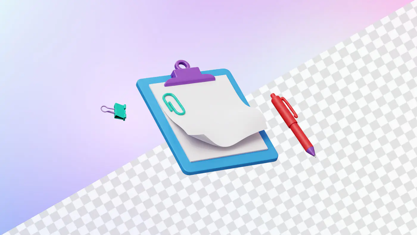 Colorful clipboard with pen and binder clip set