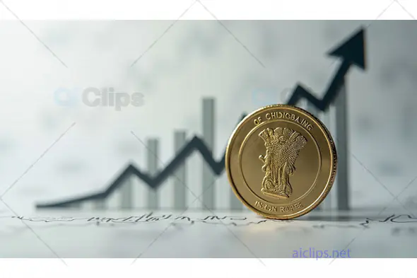 Indian Rupee Coin with Upward Economic Growth Graph