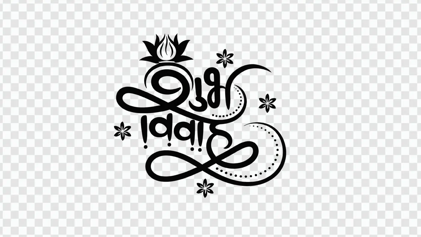 Elegant Shubh Vivah Hindi Calligraphy Wedding Clipart PNG