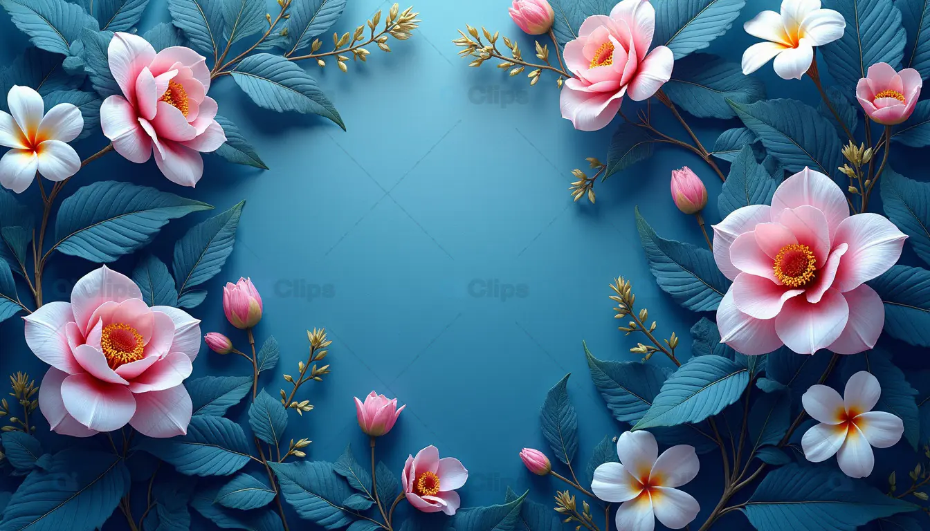 Floral Border on Blue Background