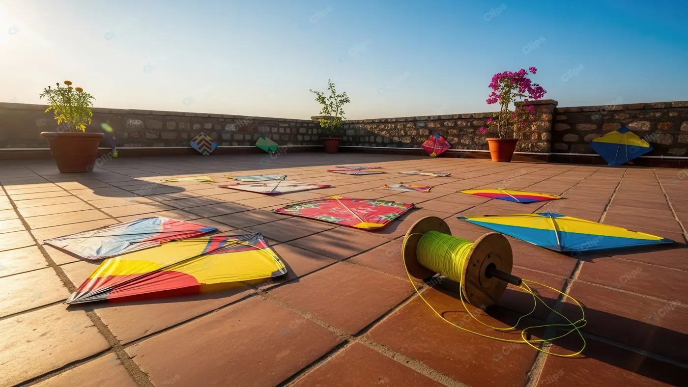 Indian Kite Festival Preparations at Sunrise
