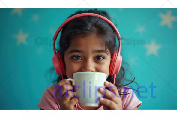 Girl with Red Headphones and White Mug