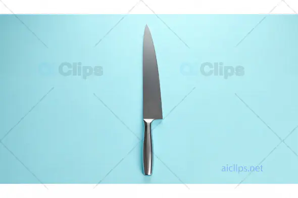 Stainless Steel Chef Knife on Blue Background
