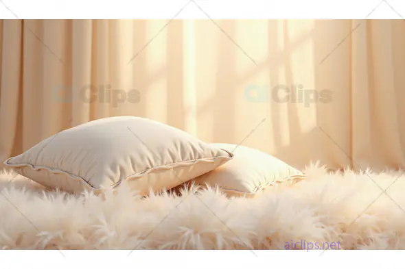 Cozy Beige Pillows on Fluffy Carpet