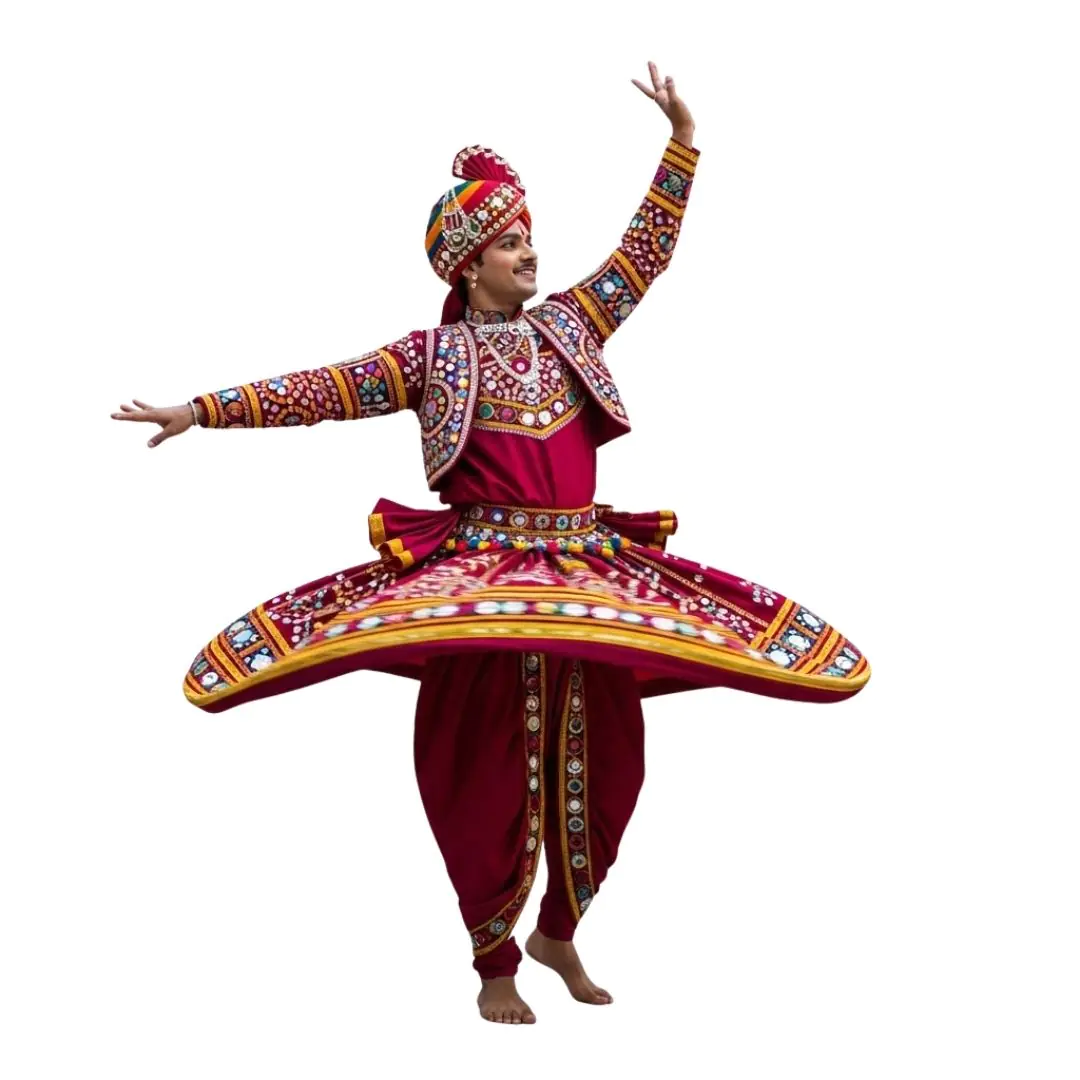 Exuberant Gujarati Folk Dancer Spinning Traditional Colorful Costume