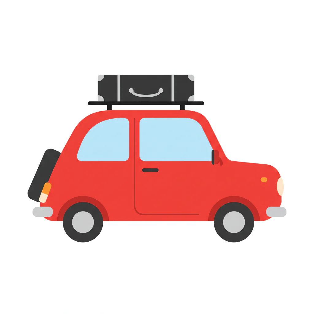 Red Compact Car with Luggage Icon