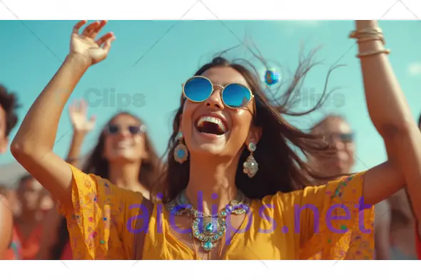 Joyful Festival Woman in Sunglasses