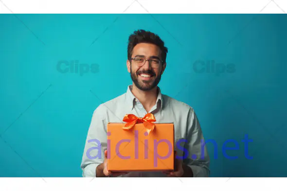 Smiling Man Holding Gift Box