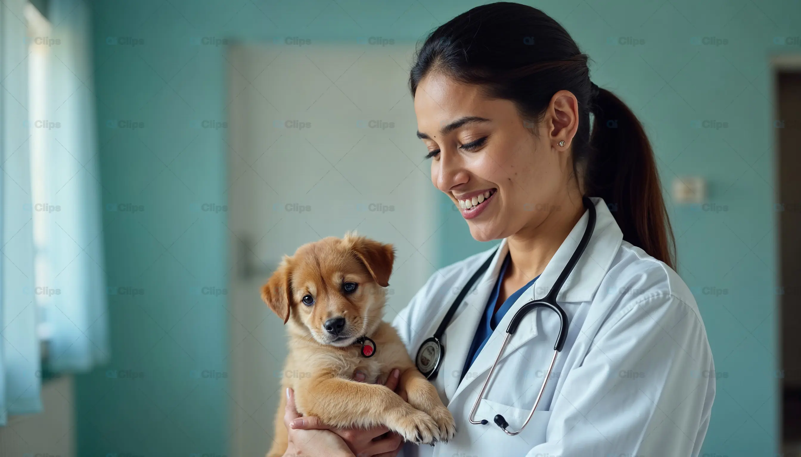 Female Veterinarian Holding Puppy