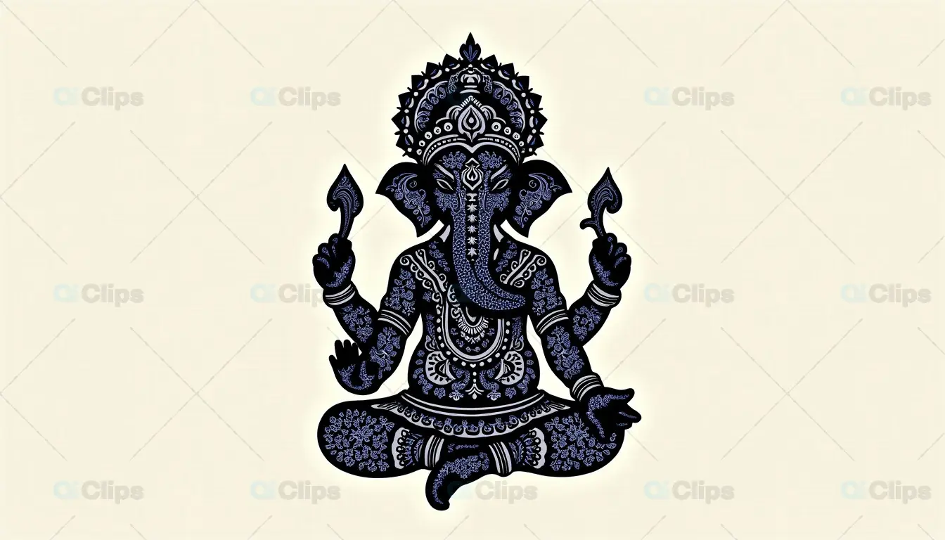 Intricate Lord Ganesha Design – Traditional Black and Blue Illustration