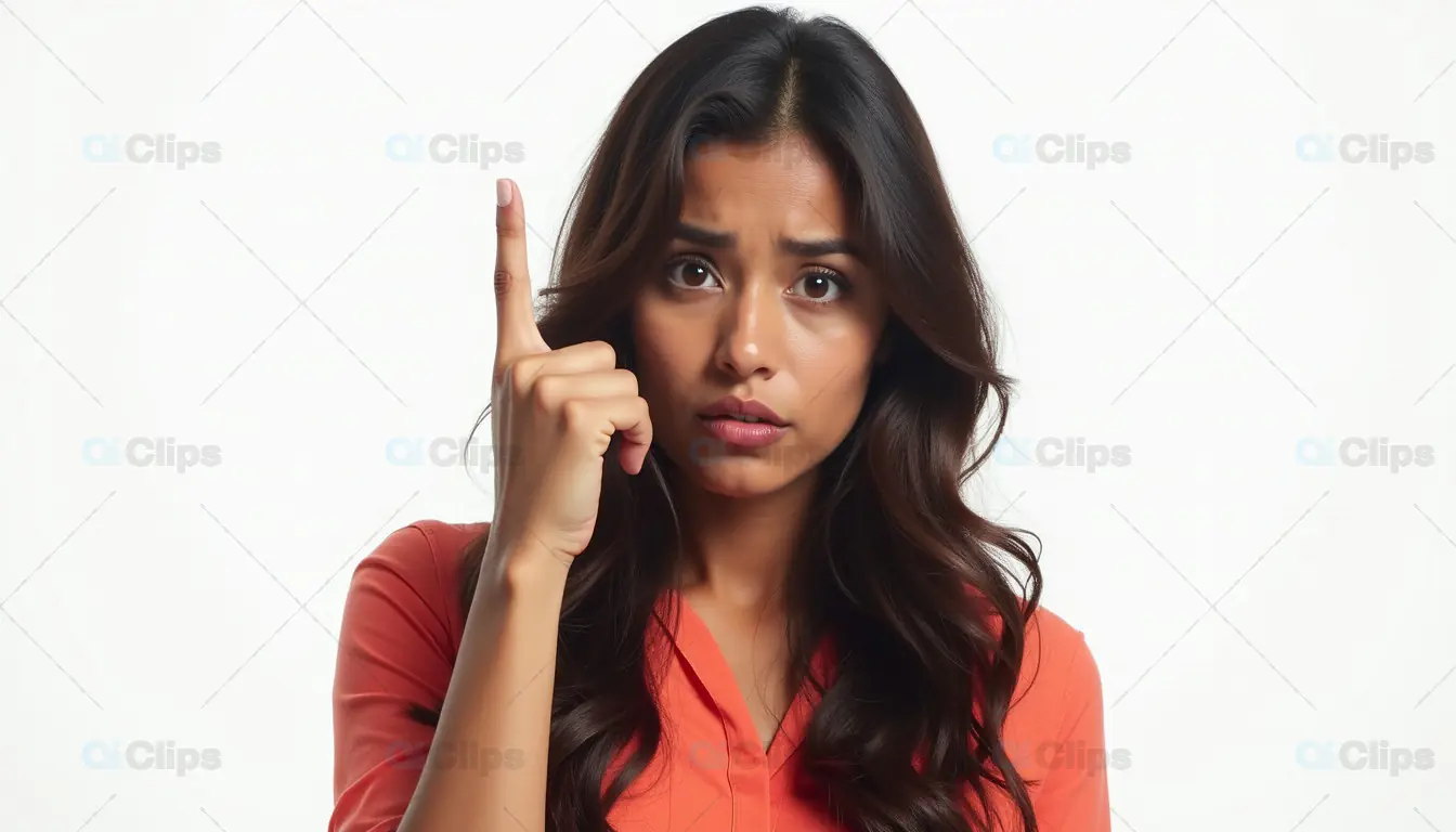 Serious Woman Raising Finger in Warning