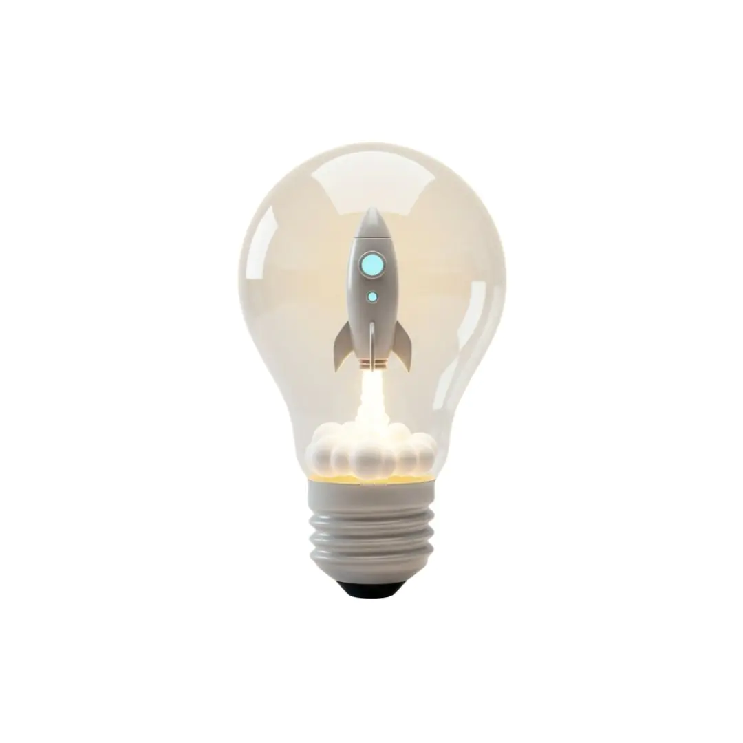 Rocket launching inside lightbulb innovative concept illustration