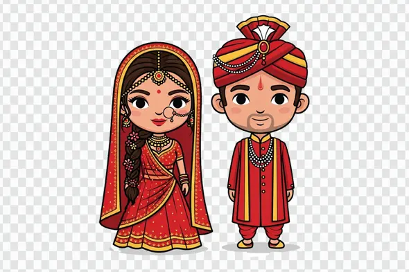 Adorable Indian Bride and Groom Wedding Clipart PNG