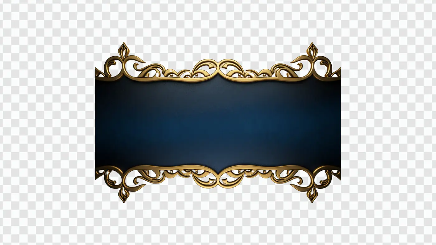 Ornate Gold Frame Navy Blue Banner PNG
