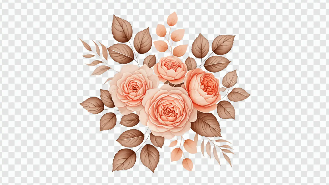 Romantic Peach Roses Watercolor Floral Arrangement PNG