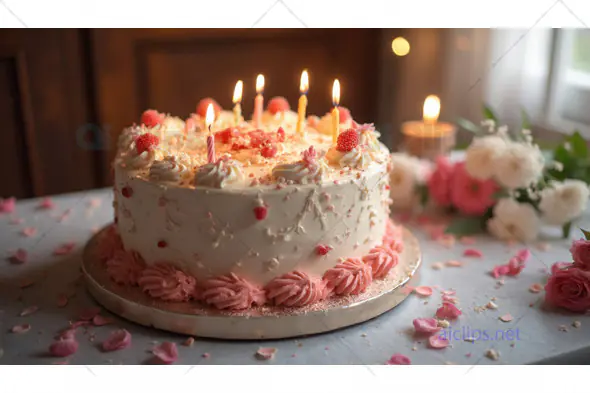 Elegant Birthday Cake with Pink Floral Decorations