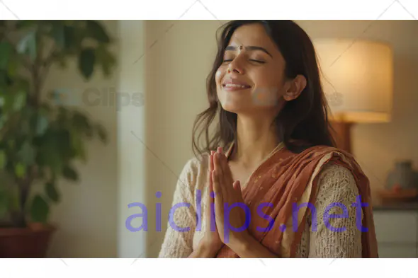 Smiling Woman in Prayer Pose