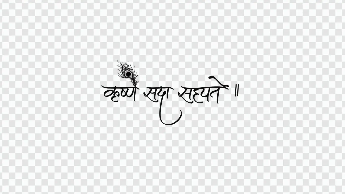 Krishna Sada Sahayate Hindi Calligraphy with Feather PNG Clipart