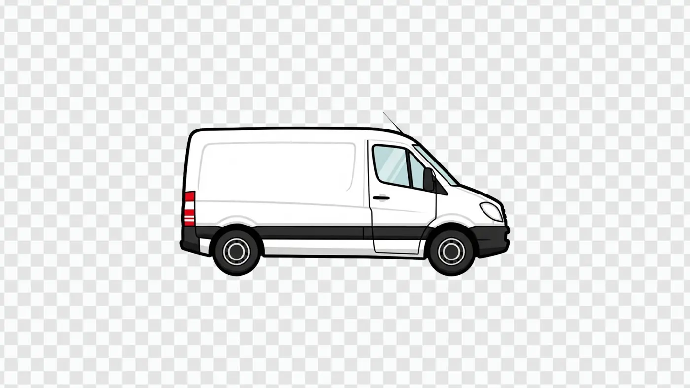 Cartoon Style White Commercial Cargo Van PNG Clipart