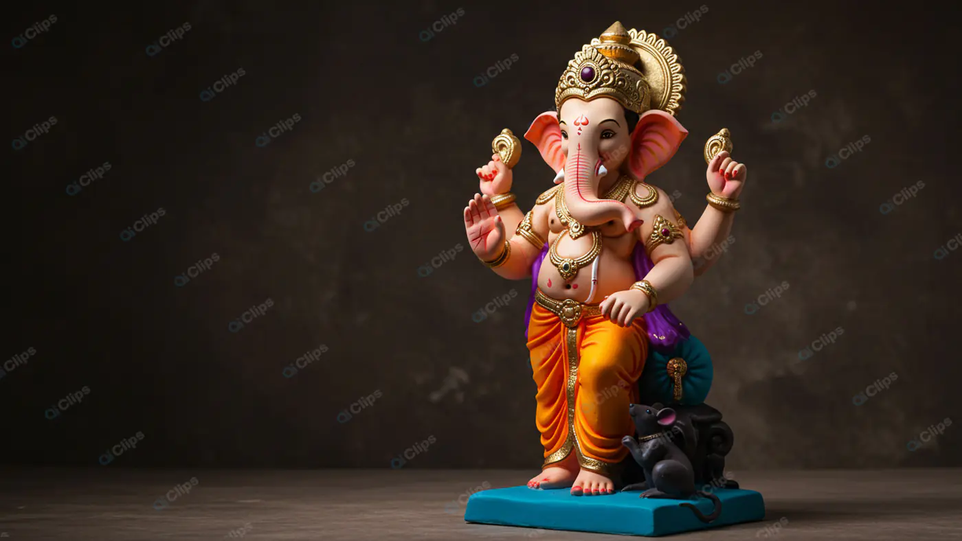 Ornate Ganesha Figurine on Teal Base