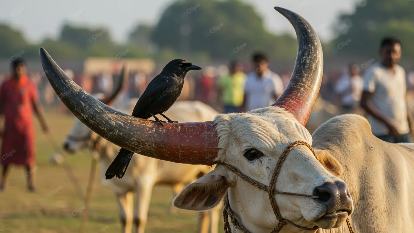 Cow and Crow: Rural Indian Scene