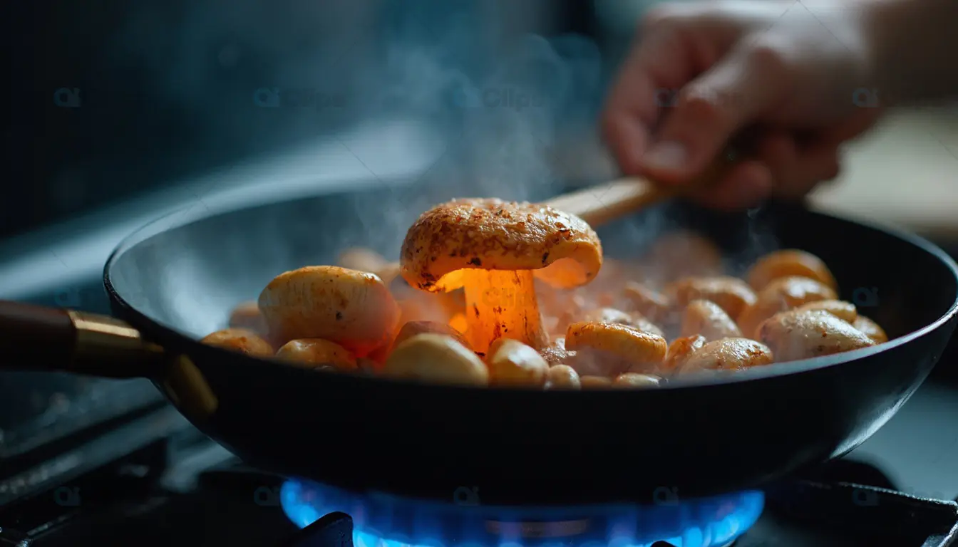 Cooking Mushrooms in Pan on Stove
