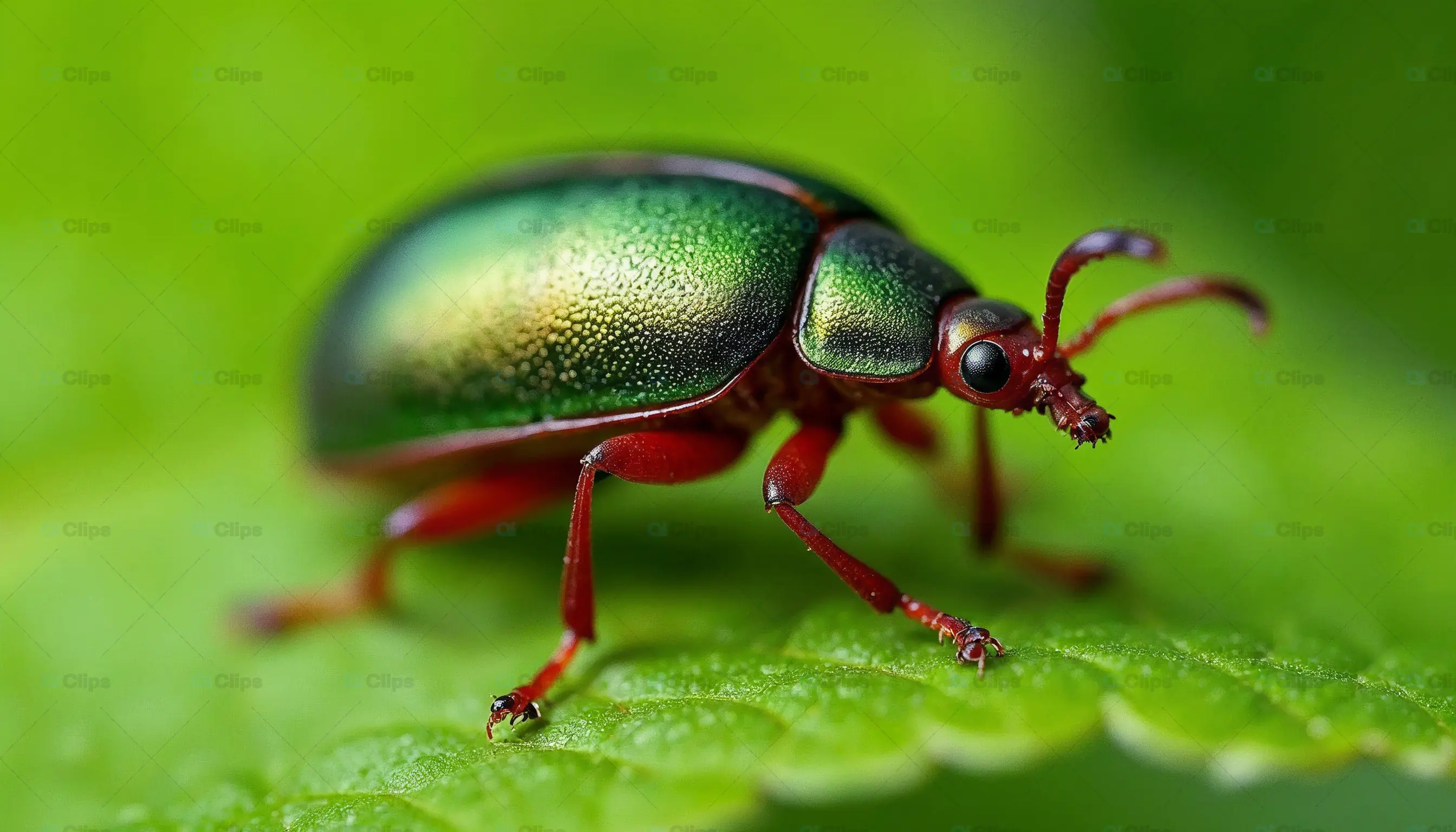 Metallic Green Beetle on Leaf