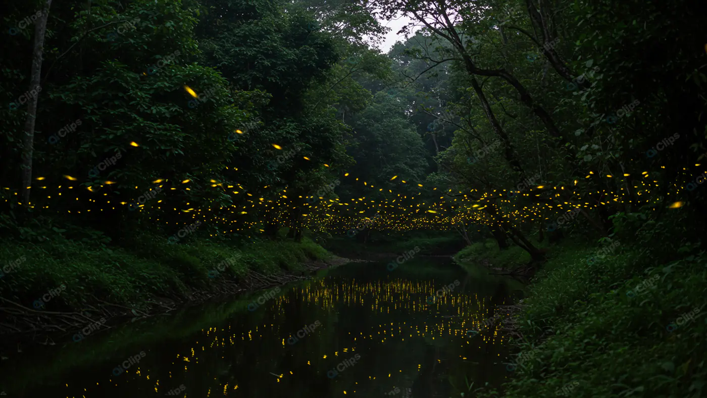 Firefly Ballet Over Forest Stream