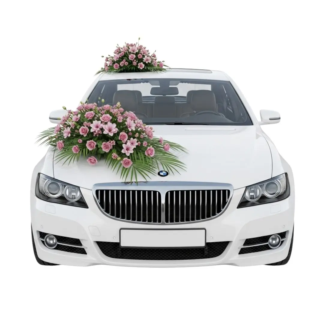 Decorated White Luxury Wedding Car with Flowers Clipart