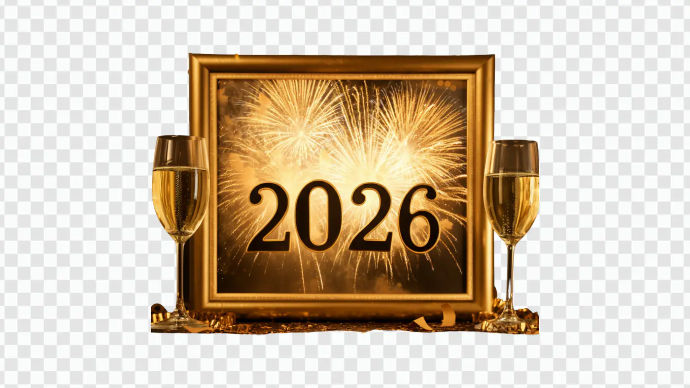 Golden New Year 2026 Celebration Frame PNG