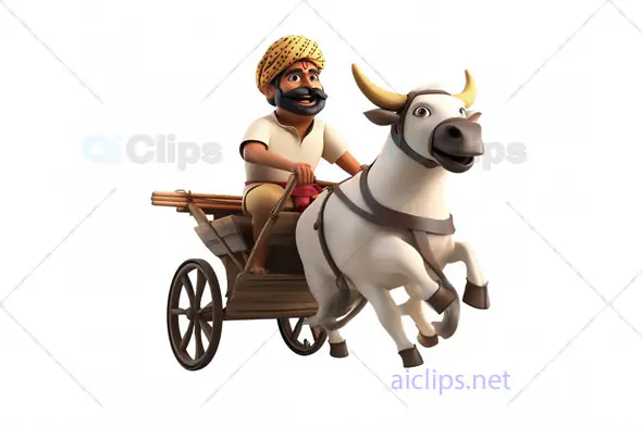 3D Indian Farmer Avatar with Bullock Cart