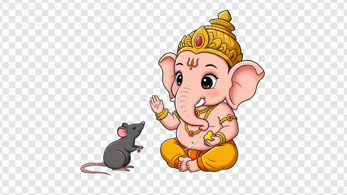 Baby Ganesha Blessing Mouse Companion PNG Clipart