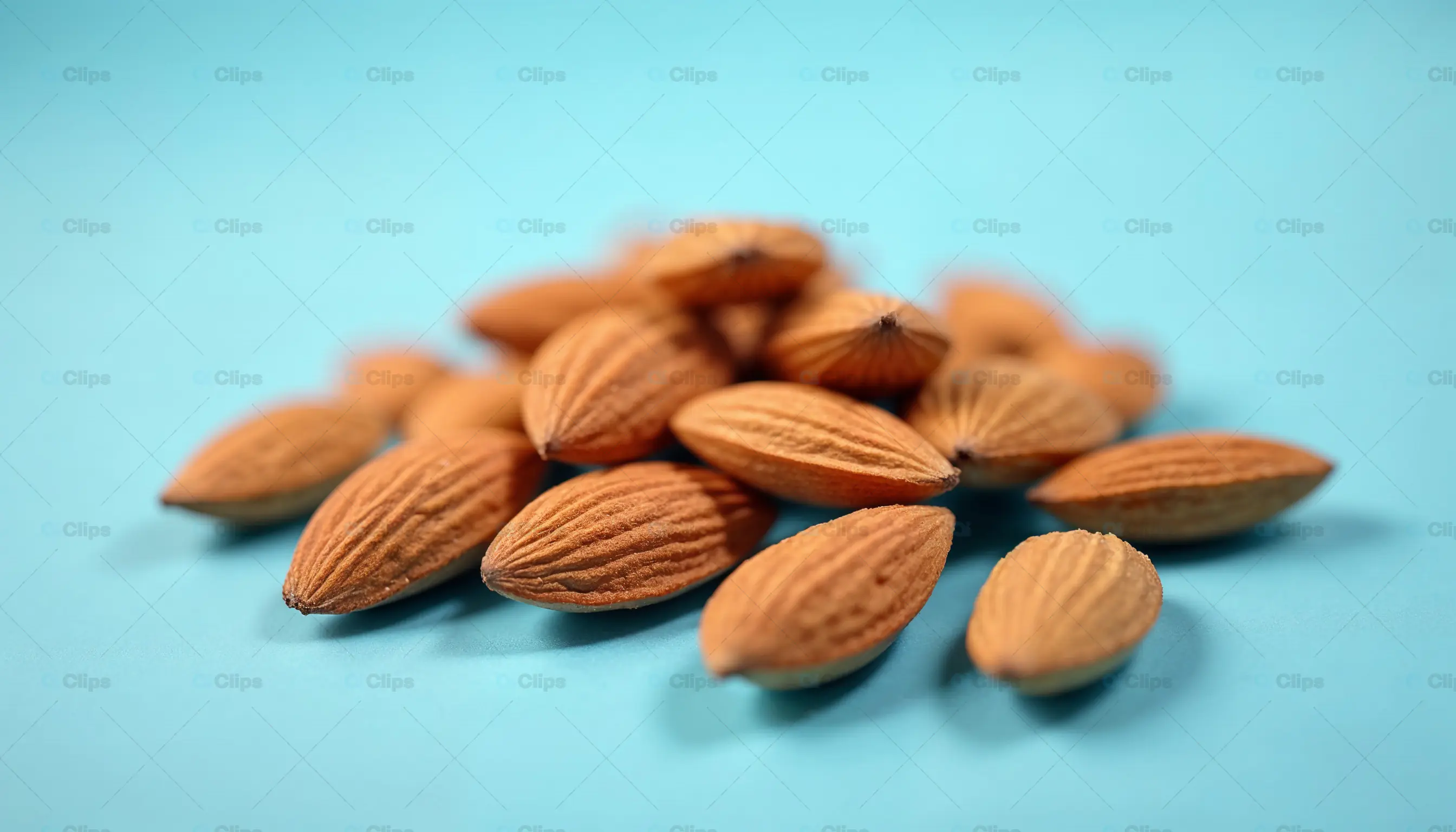 Close-Up Almonds on Cyan Background
