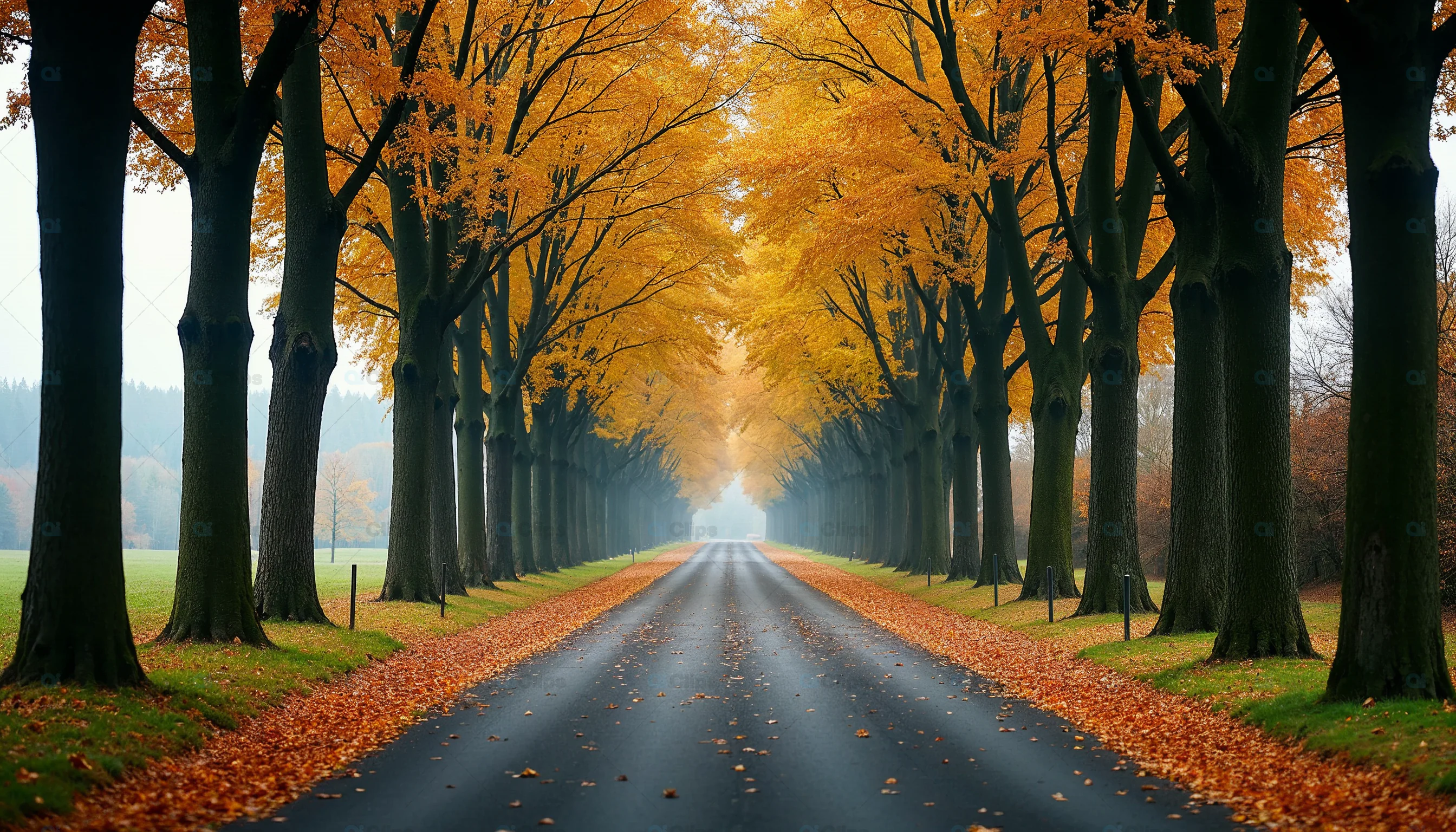 Autumn Tree Tunnel Road