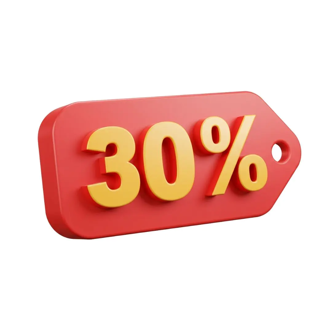Red discount tag with thirty percent off