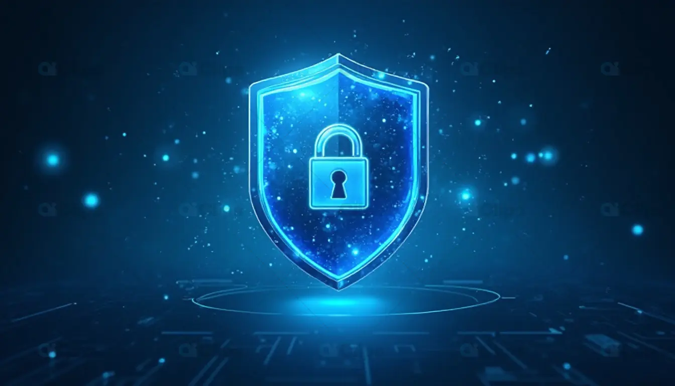 Cybersecurity Shield with Lock Icon